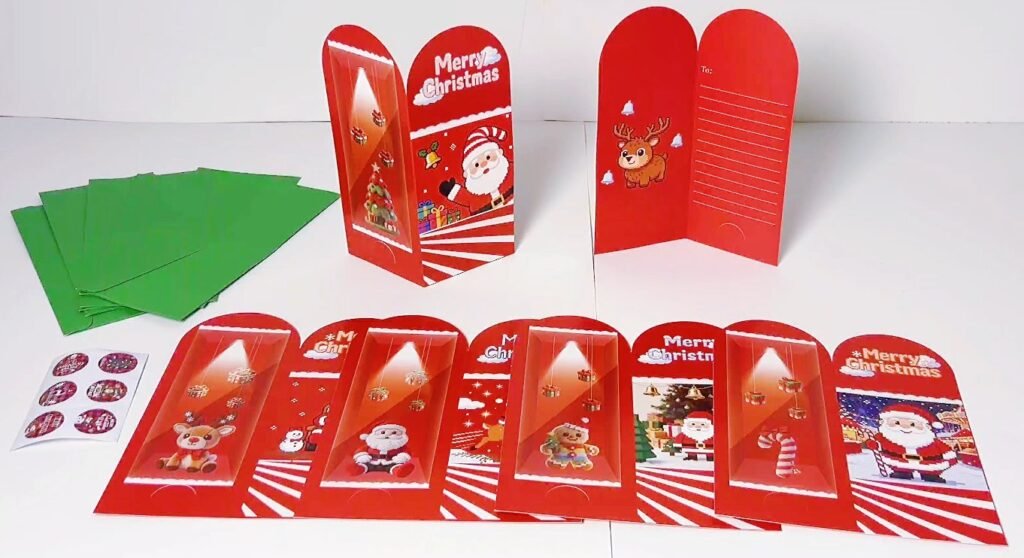 Vertical Christmas Greeting Cards — Style D, Cards with Envelopes & Stickers