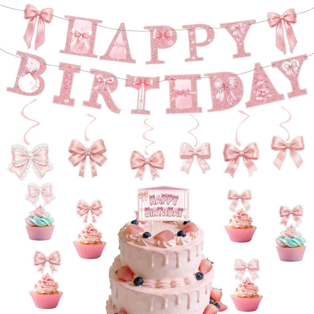 Pink Bow Theme Birthday Party Decoration Set — Birthday party decoration
