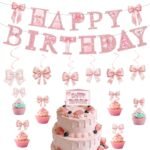 Pink Bow Theme Birthday Party Decoration Set