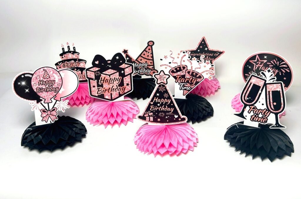 Pink & Black Birthday Honeycomb Table Decorations