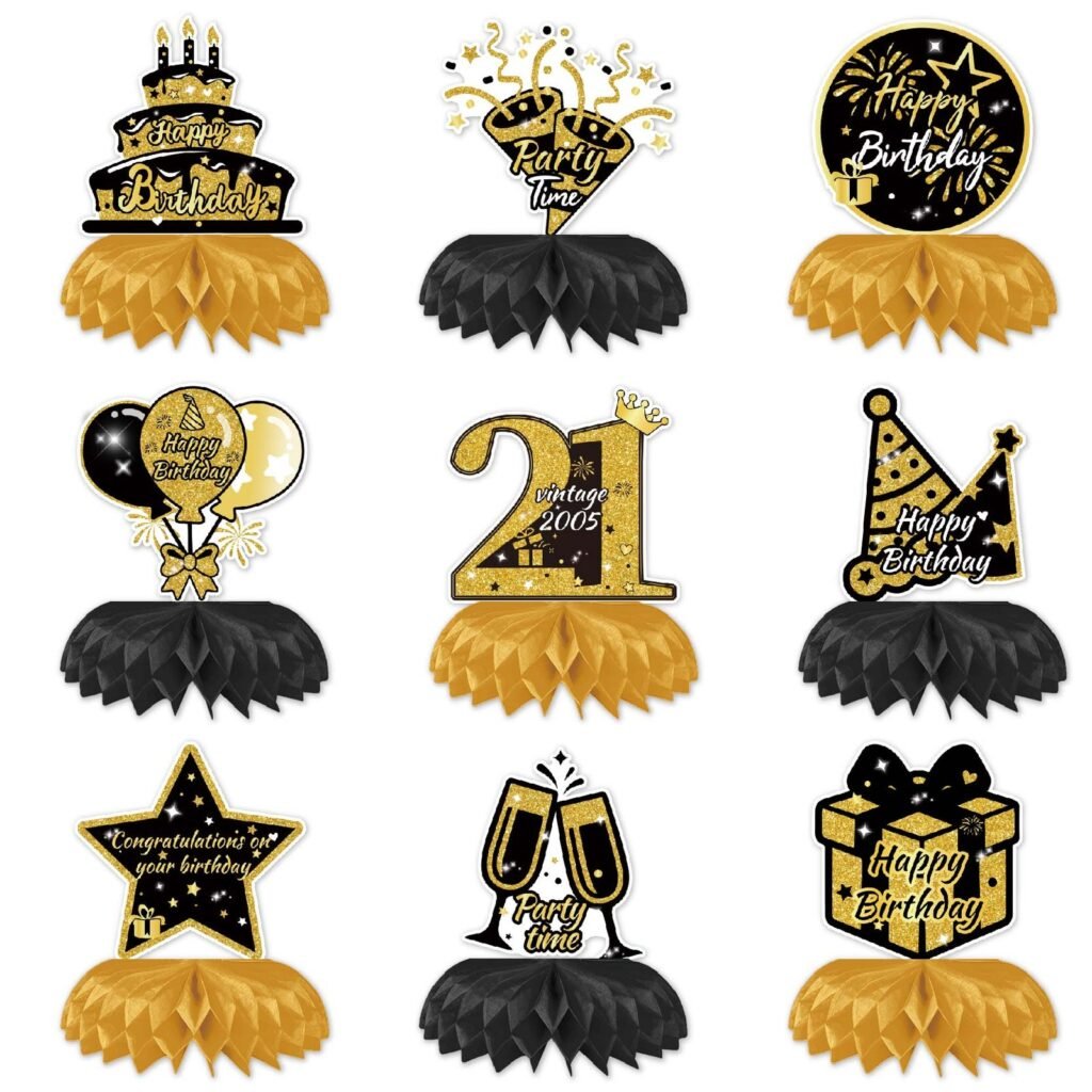 21st Birthday Gold Honeycomb Table Decorations — Birthday party decoration