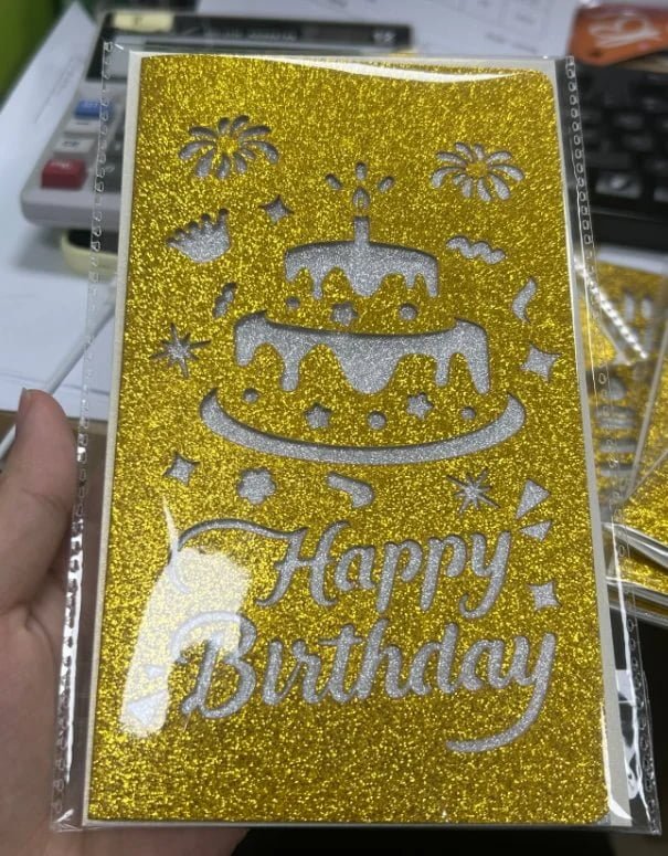 Gold Laser-Cut Birthday Greeting Card — Style D with Envelope — additional product view 1