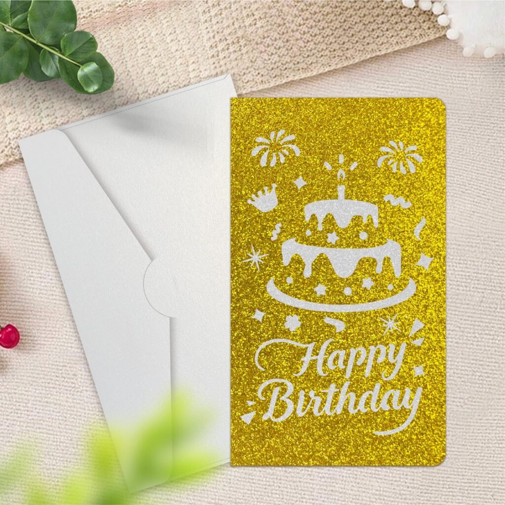 Gold Laser-Cut Birthday Greeting Card — Style D with Envelope