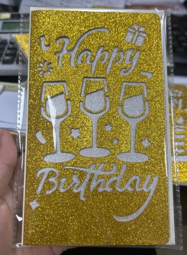 Gold Laser-Cut Birthday Greeting Card — Style E with Envelope — additional product view 1