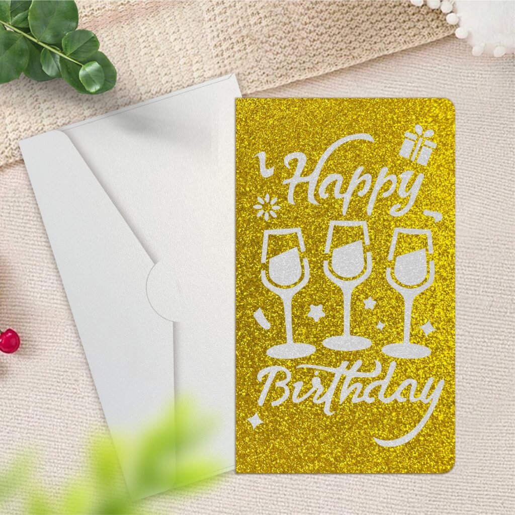 Gold Laser-Cut Birthday Greeting Card — Style E with Envelope