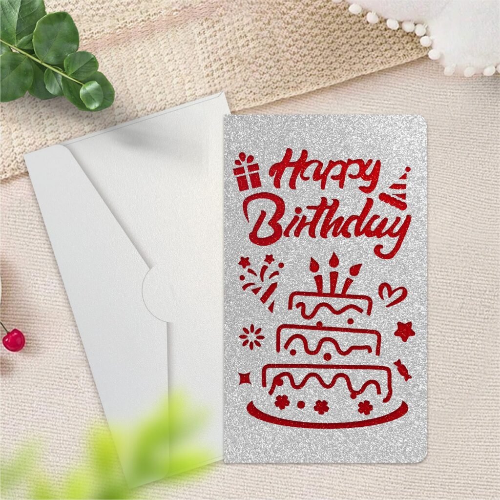 Silver Laser-Cut Birthday Greeting Card — Style B with Envelope