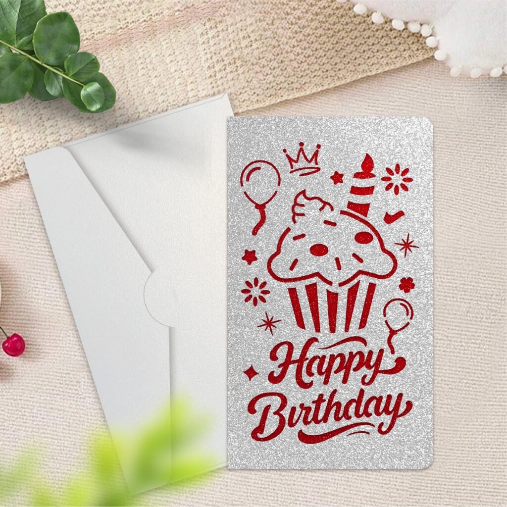 Silver Laser-Cut Birthday Greeting Card — Style D with Envelope