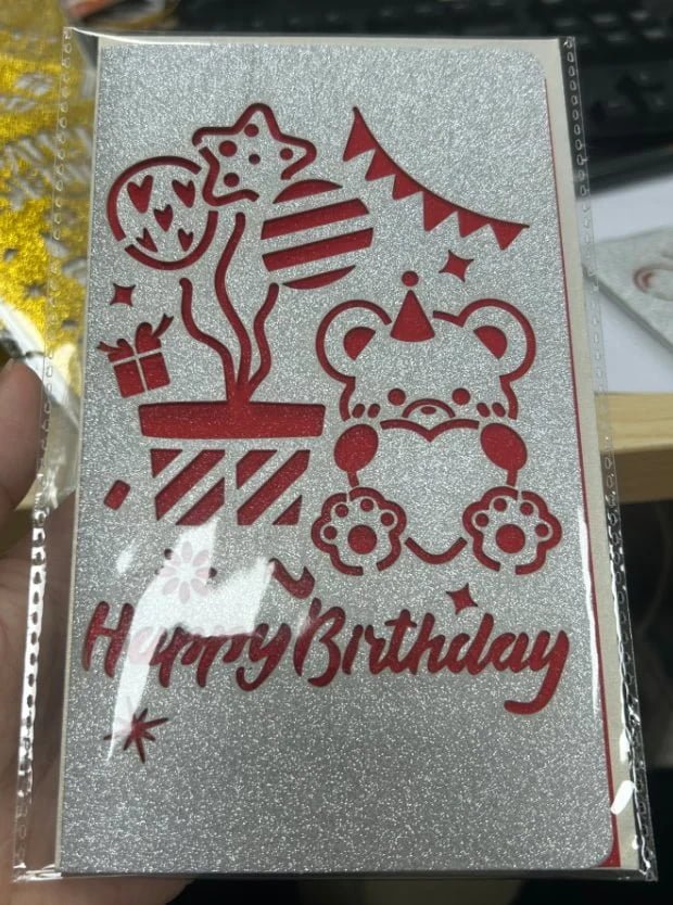 Silver Laser-Cut Birthday Greeting Card — Style G with Envelope — additional product view 1