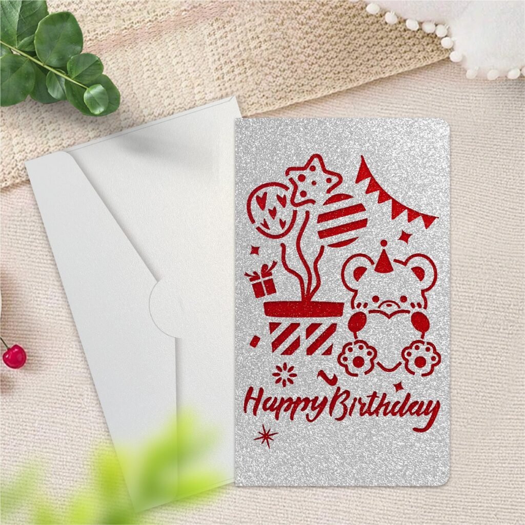 Silver Laser-Cut Birthday Greeting Card — Style G with Envelope