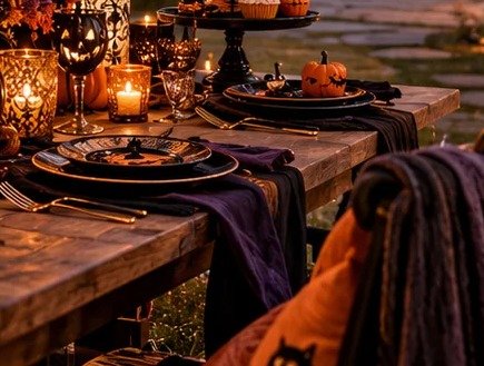 Noir Lace Runner & Place-Setting Styling — Scene 04 Design Concept