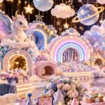 Winged Unicorn & Rainbow Balloon Arch Installation