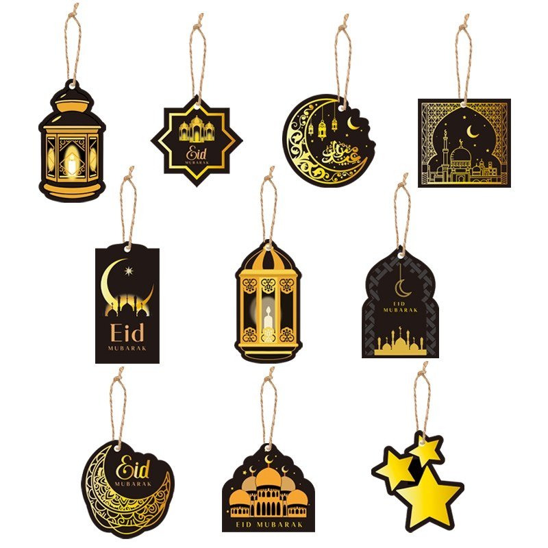 ramadan hanging ornaments — black edition, 10 pieces with twine — wholesale party product photo