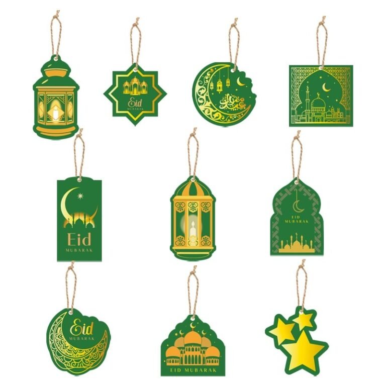 Ramadan Hanging Ornaments — Green Edition, 10 Pieces with Twine