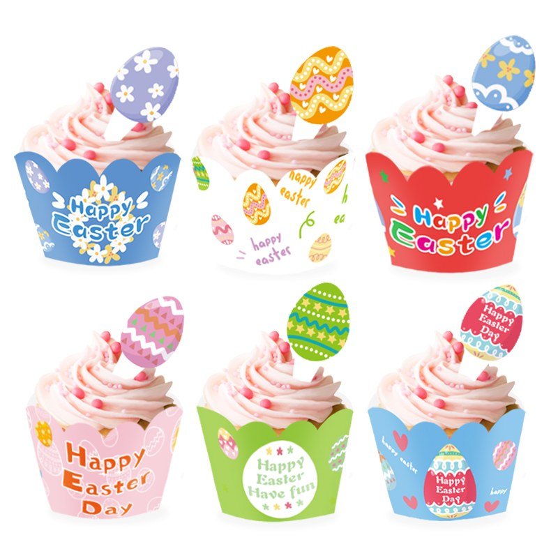 easter cake wrap & topper set — egg design, 6 wraps + 6 toppers — wholesale party product photo
