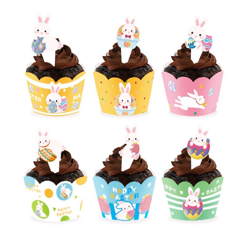 easter cake wrap & topper set — bunny design, 6 wraps + 6 toppers — wholesale party product photo