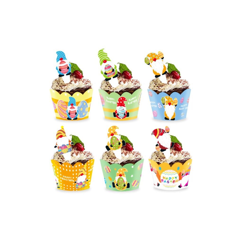 Easter Cake Wrap and Topper Set — Style C, Six Wraps with Cake Picks