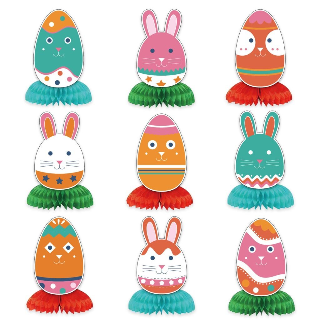 Easter cartoon honeycomb decoration set with egg and bunny design
