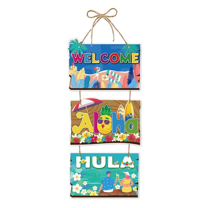 Hawaiian Beach Door Hanging Sign — 3-Panel Aloha Welcome Decoration