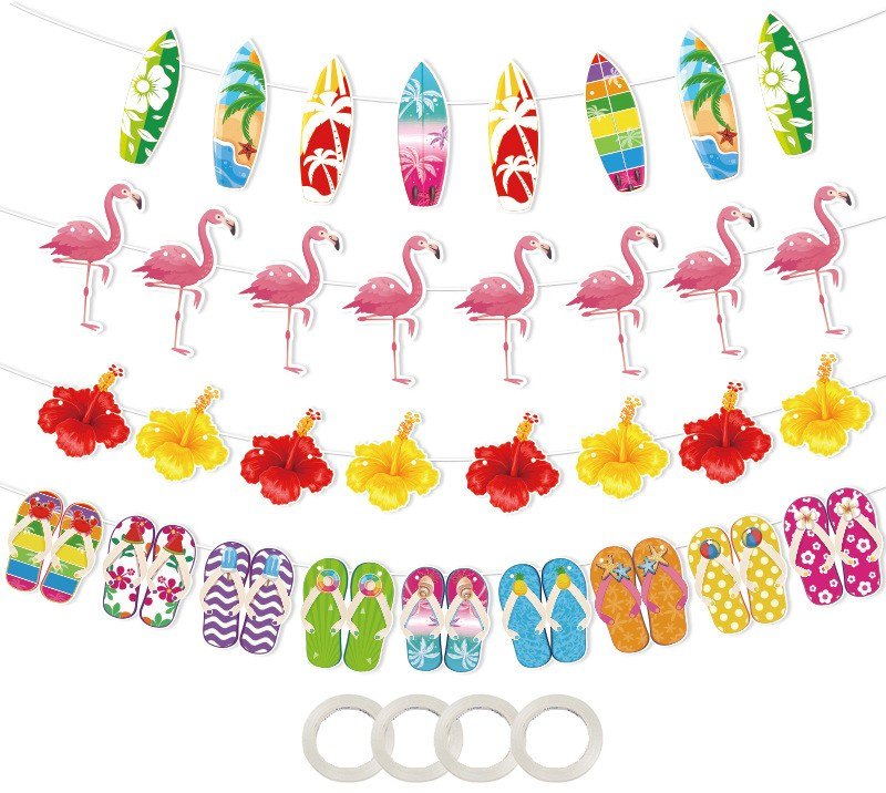 Hawaiian Luau Garland Combo — 33 Cards, Surfboard & Flamingo Designs