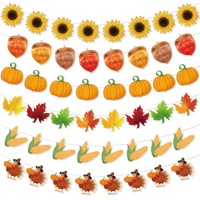 Thanksgiving Garland Set — 6 Mixed Autumn Designs, 48 Cards with Cords