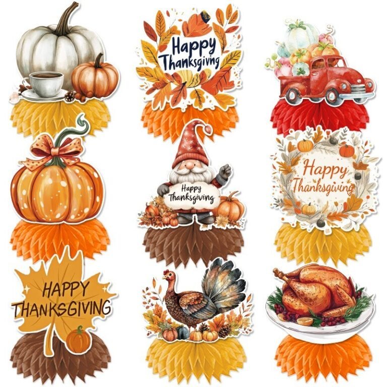 Thanksgiving Leaf Honeycomb Table Decorations — 9-Piece Set