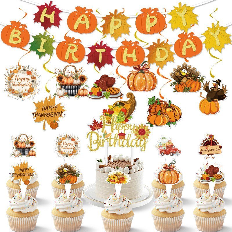 Thanksgiving Decoration Set — Bunting, Swirls and Cutout Signs
