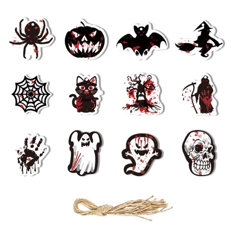 Halloween Hanging Ornaments — Style B, 12-Piece Set with Twine