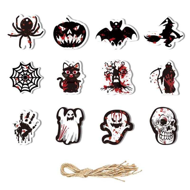 halloween hanging ornaments — style b, 12-piece set with twine — wholesale party product photo