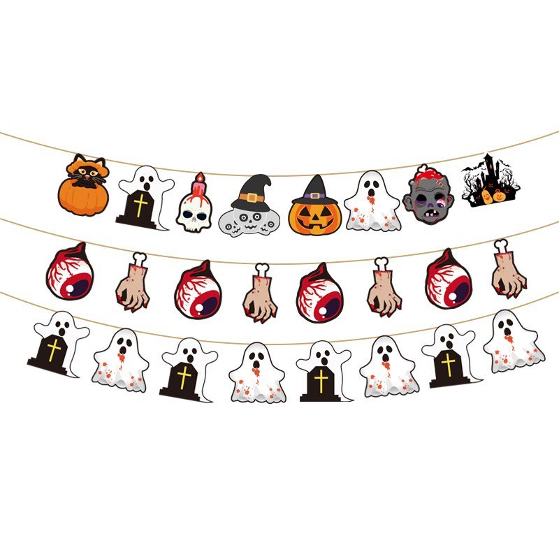 halloween shaped bunting — mixed set of 24 pennants on 3 twines — wholesale party product photo