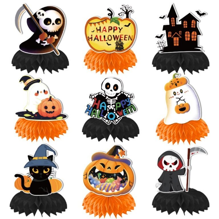Halloween Honeycomb Table Decorations — Style C, 9-Piece Set