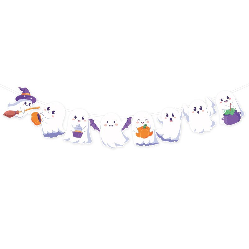 halloween ghost bunting — 8 pennants on 3 m twine — wholesale party product photo
