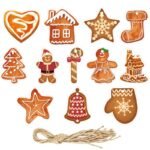 Christmas Gingerbread Hanging Ornaments - 12-Piece Set with Twine