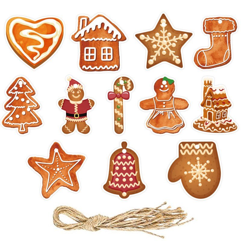 christmas gingerbread hanging ornaments — 12-piece set with twine — wholesale party product photo