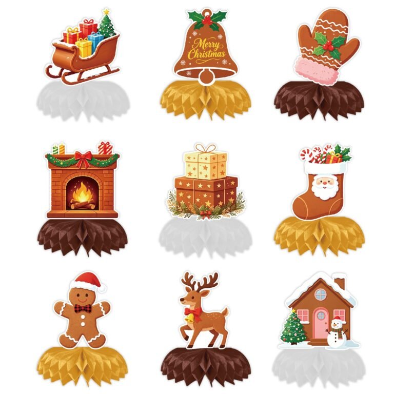 Christmas Honeycomb Table Decorations — Style B, 9-Piece Set