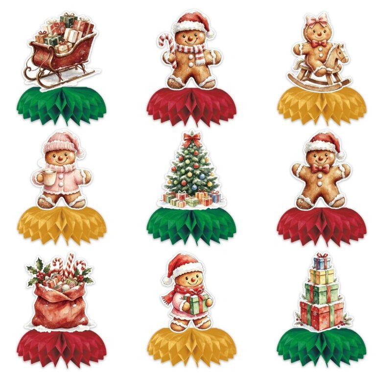 Christmas Honeycomb Table Decorations — Style D, 9-Piece Set