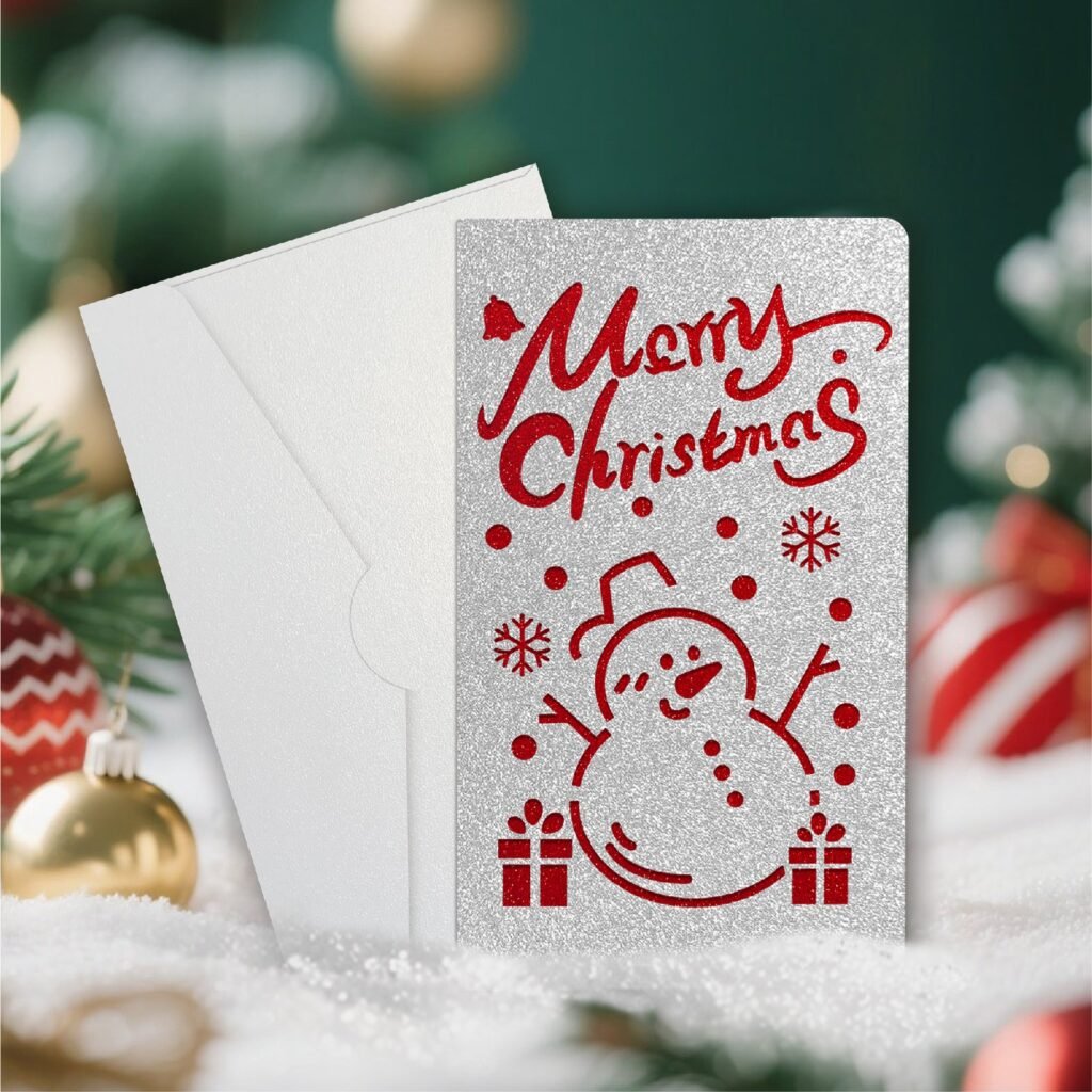 silver laser-cut christmas greeting card — style b with envelope — wholesale party decoration product photo