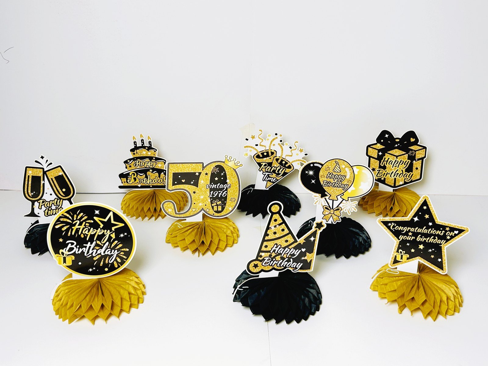 50th birthday gold honeycomb table decorations — additional view