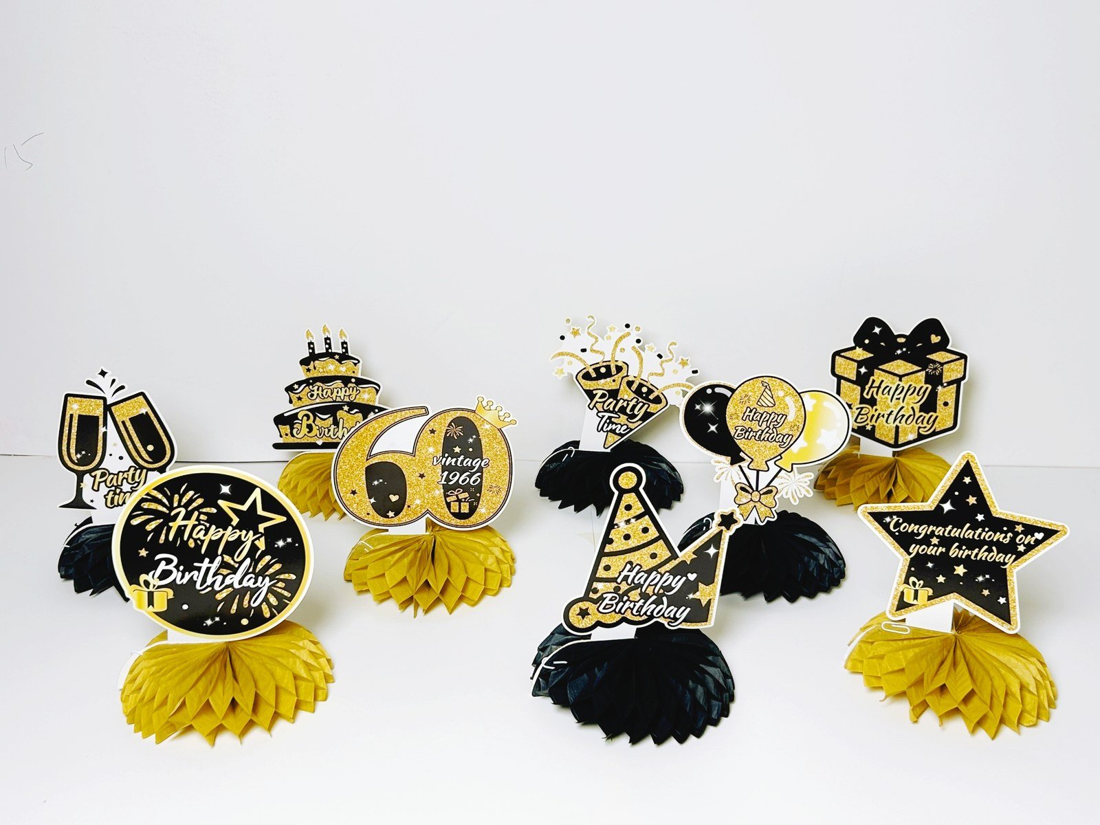 60th birthday gold honeycomb table decorations — additional view