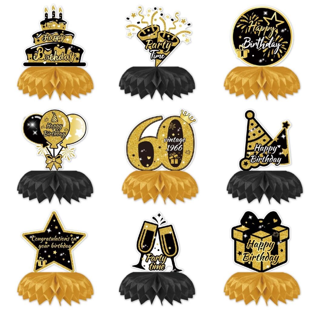 60th Birthday Gold Honeycomb Table Decorations
