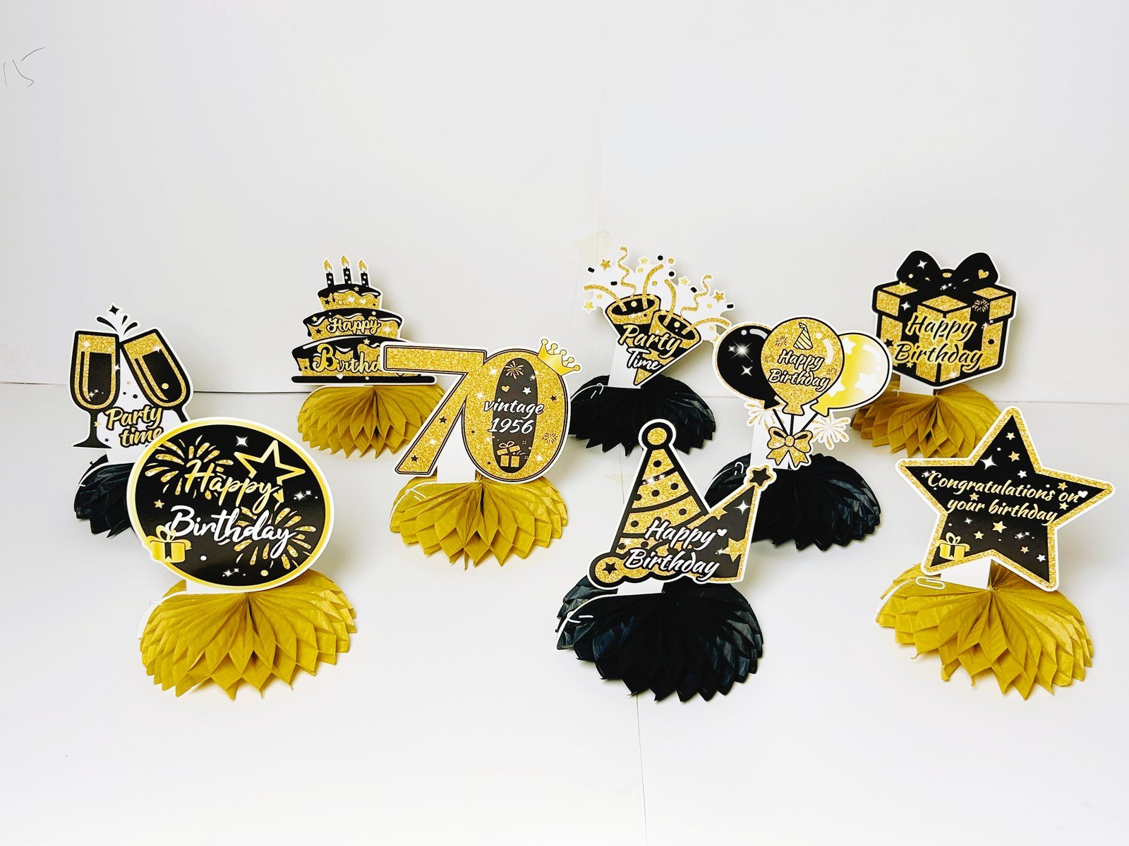 70th birthday gold honeycomb table decorations — additional view