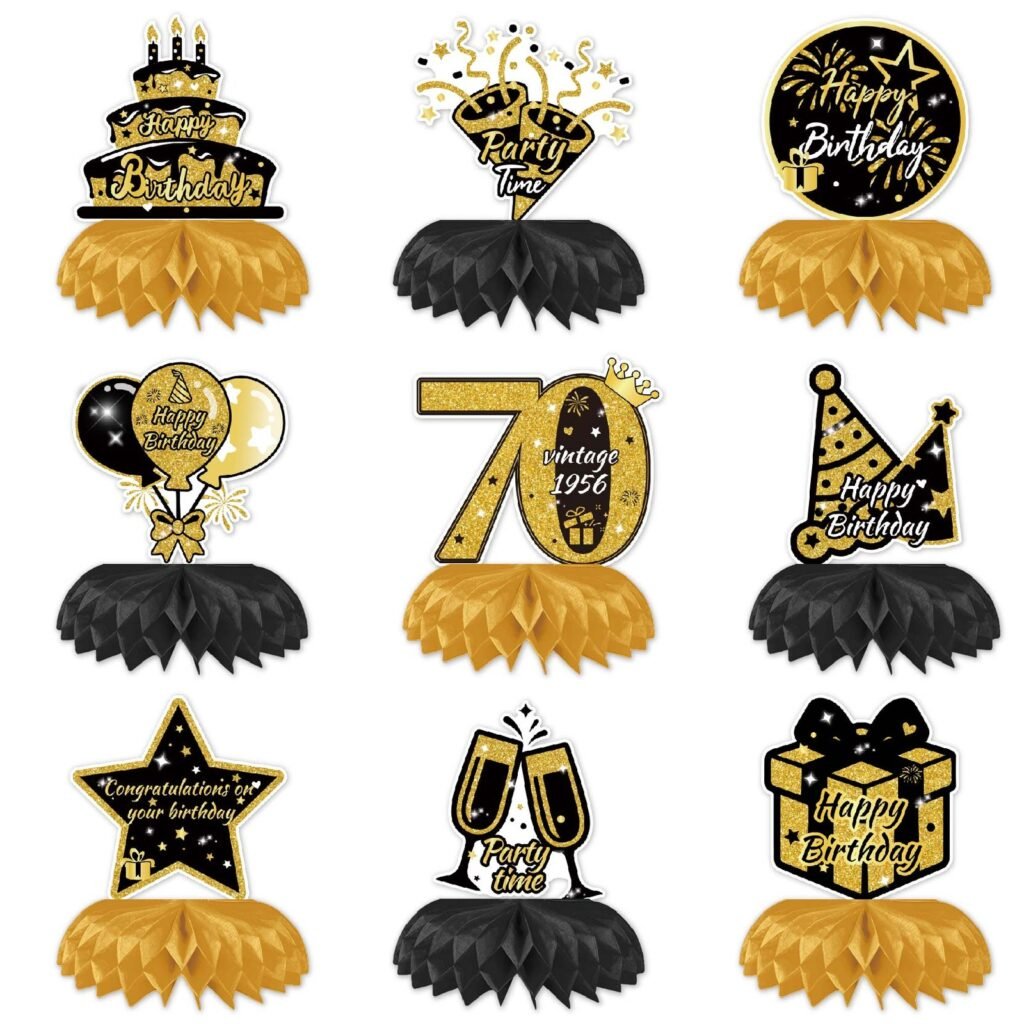 70th Birthday Gold Honeycomb Table Decorations