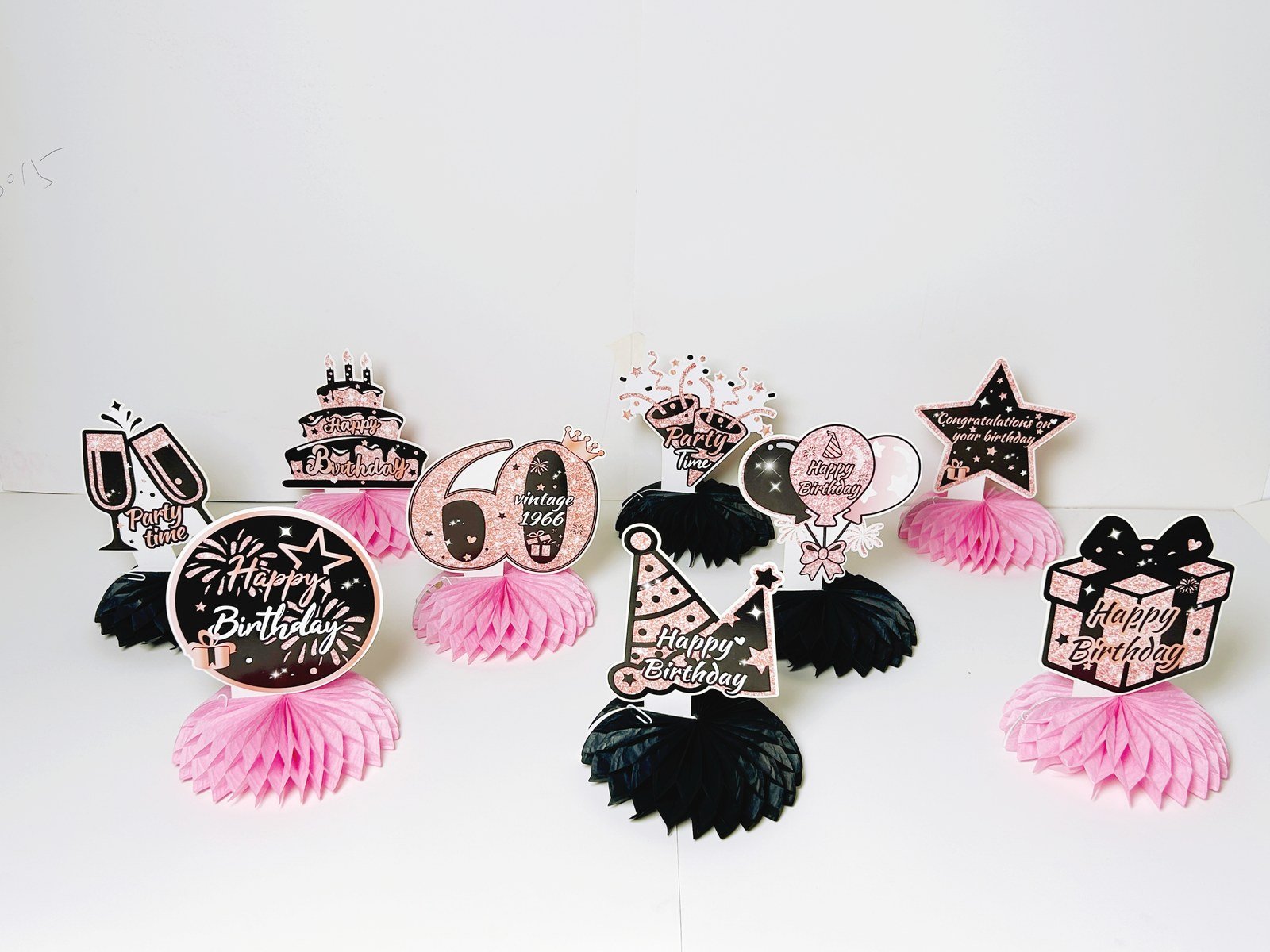 60th birthday pink honeycomb table decorations — alternate product view