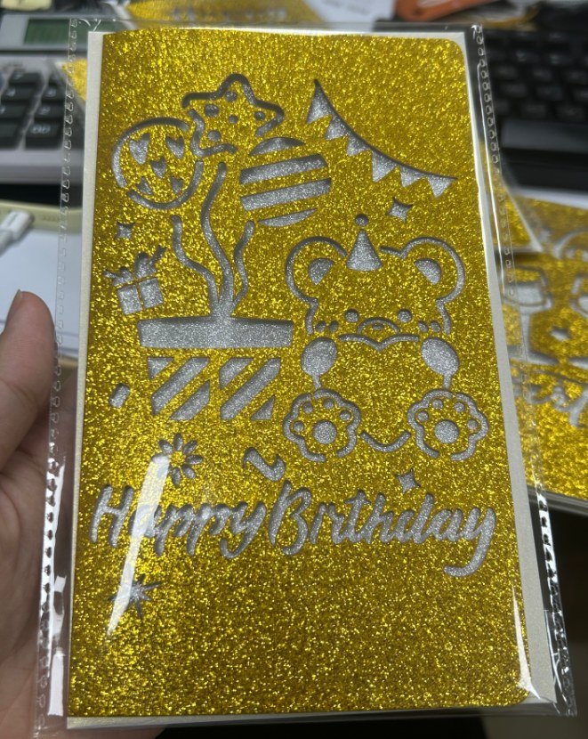 Gold laser-cut birthday greeting card with envelope — additional view