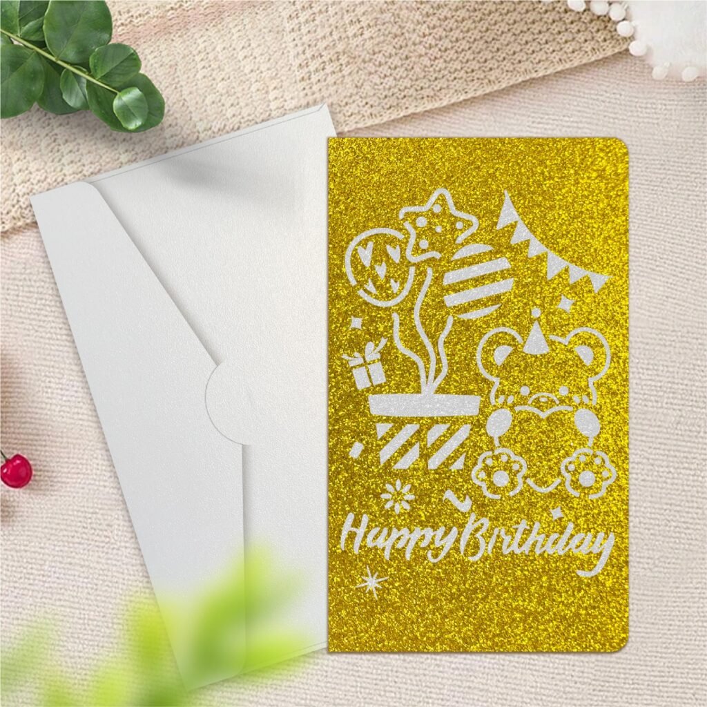 Gold Laser-Cut Birthday Greeting Card — Style H with Envelope