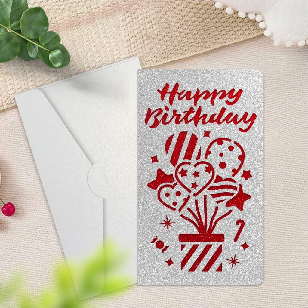 Silver Laser-Cut Birthday Greeting Card — Style E with Envelope