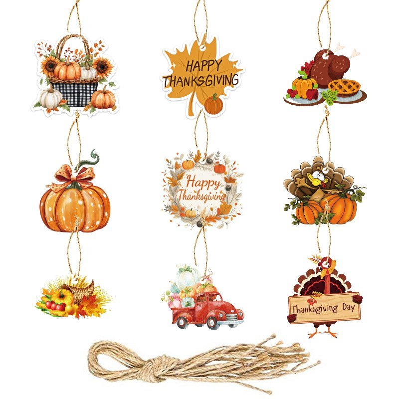 Thanksgiving Hanging Decoration Set — 9 Die-Cut Pieces with Twine