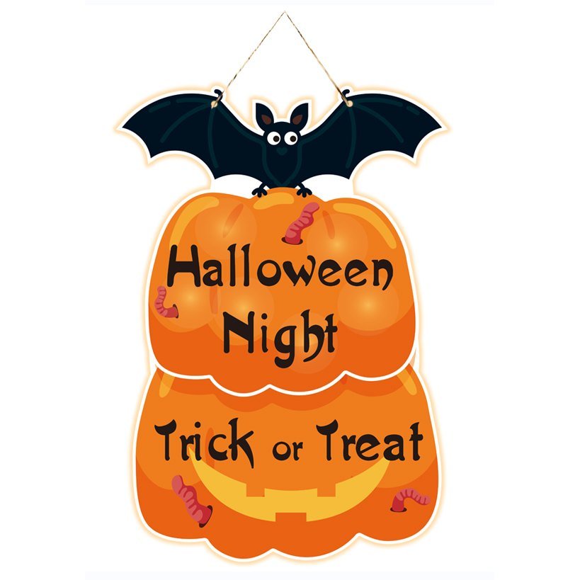 Halloween Bat and Pumpkin Door Hanger — Trick or Treat Sign with Twine