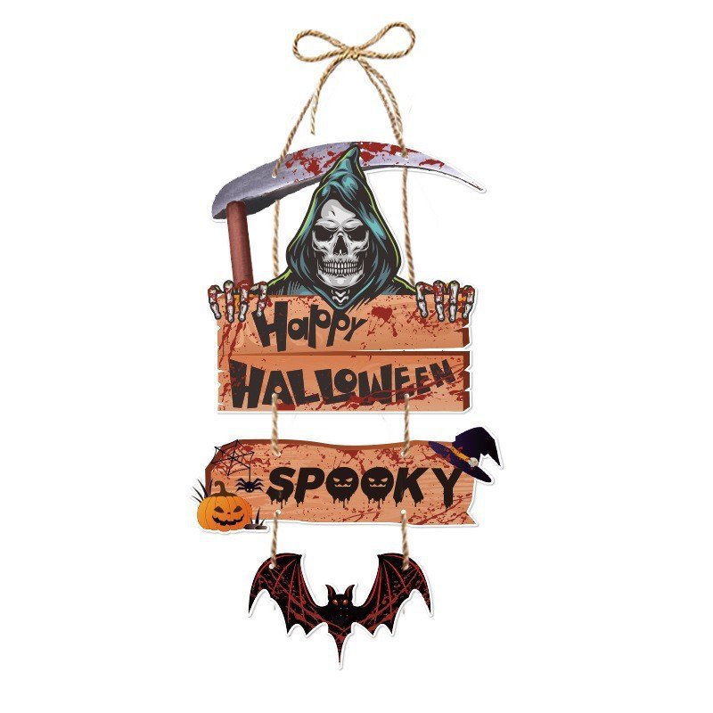 Halloween Grim Reaper Door Hanger — 3-Piece Hanging Sign Set with Twine