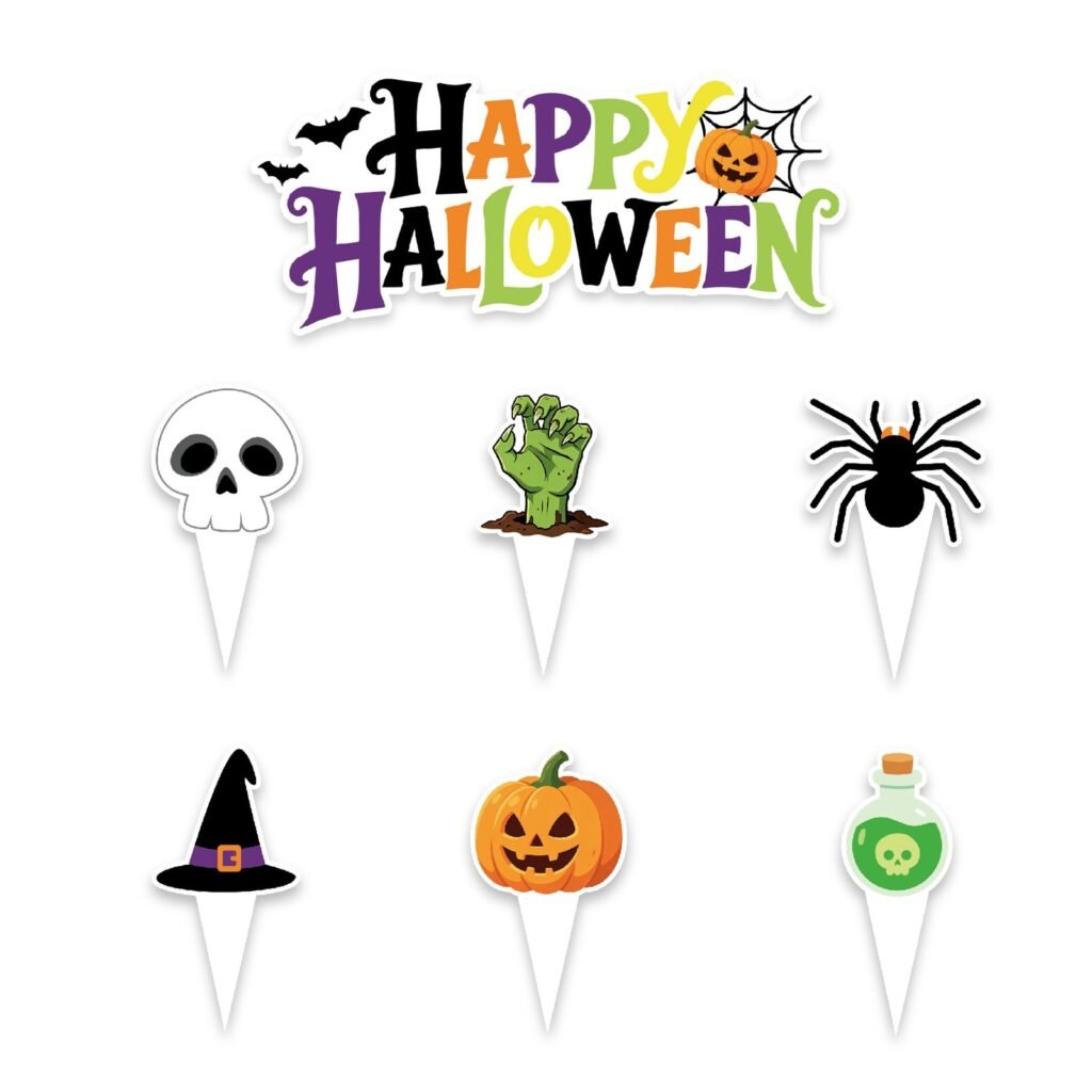 Halloween Cake Toppers and Picks — 1 Large Topper with 6 Picks