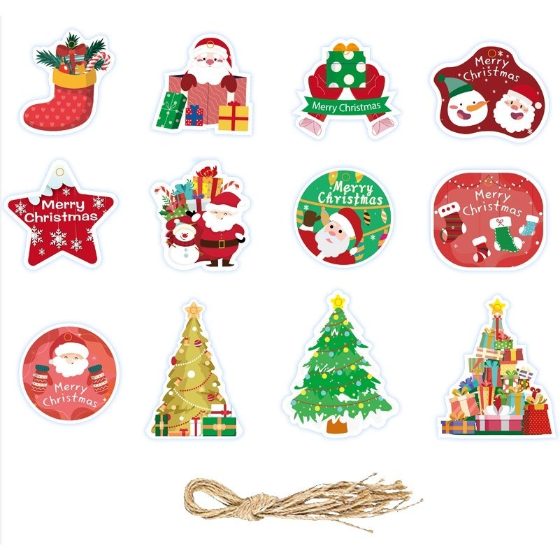 Christmas Hanging Ornament Set — 12 Die-Cut Decorations with Twine